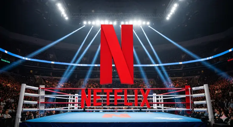 netflix logo in the middle of a boxing ring for canelo crawford fight promotion